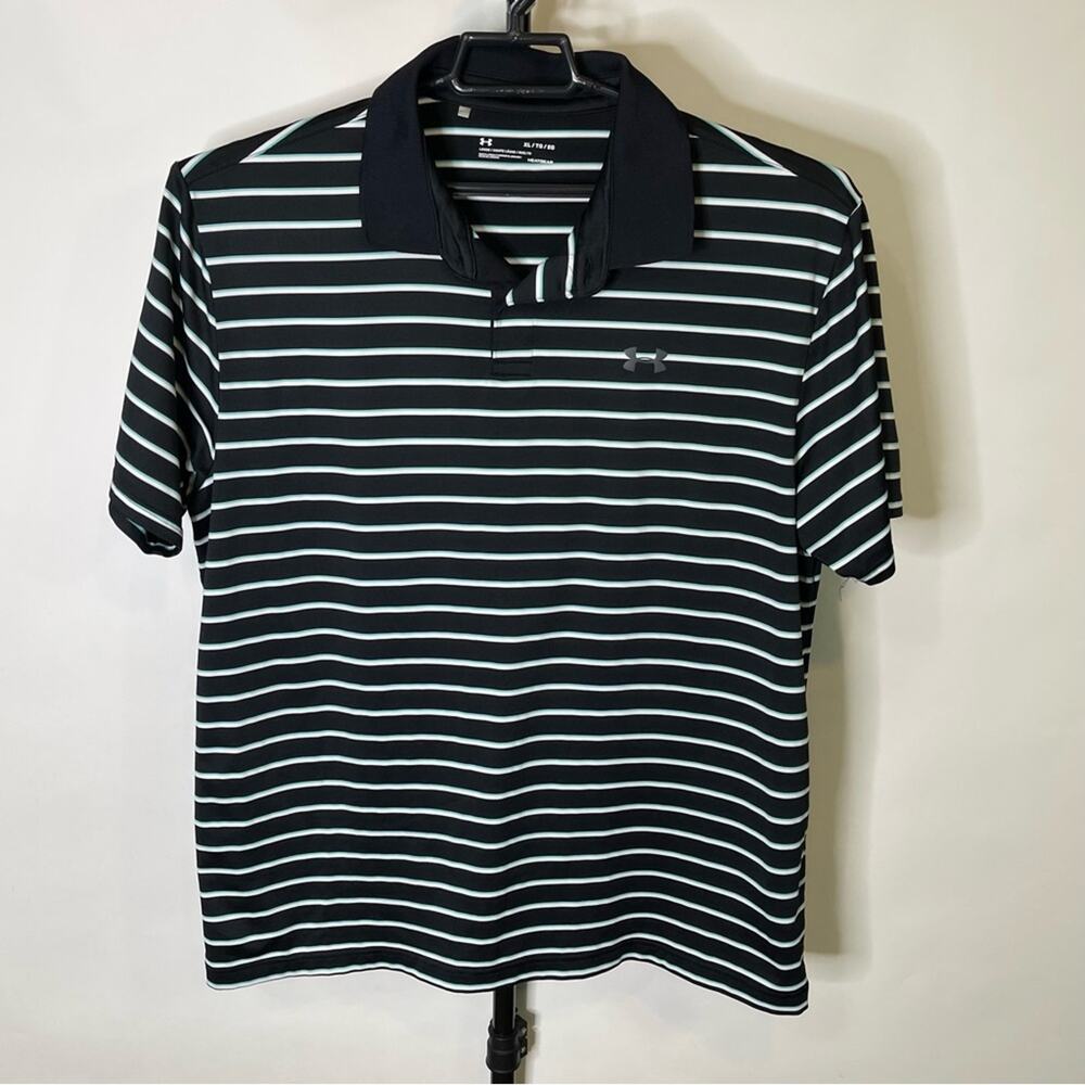 Under Armour Navy Blue Striped Polo Shirt Size XL Men’s